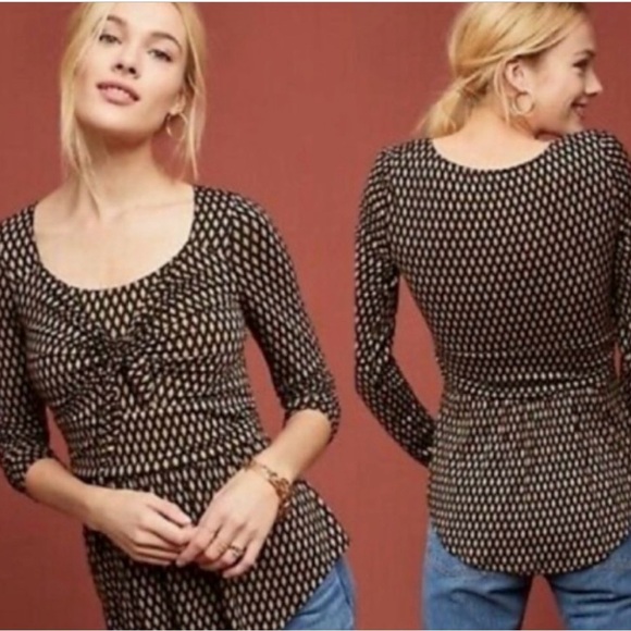 NWOT Anthropologie Meadow Rue Joselyn Diamond Tie Front Blouse - Picture 1 of 9